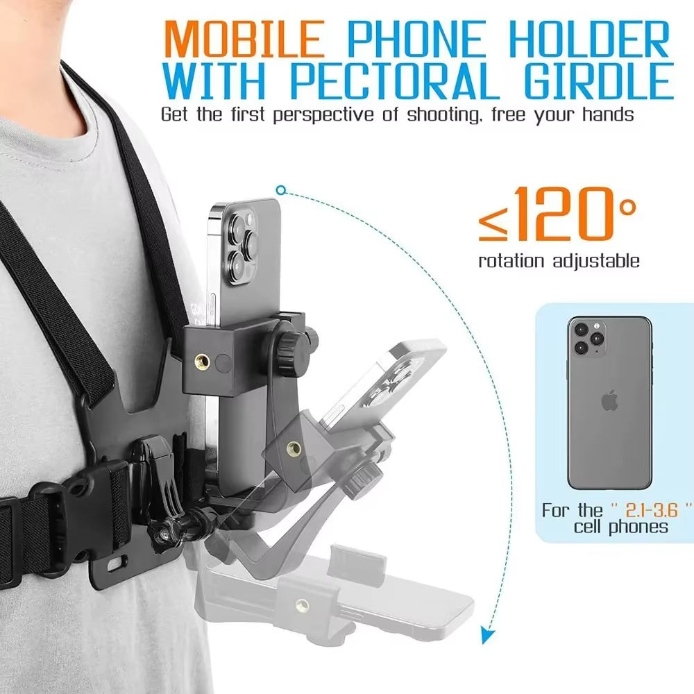 1 PC Adjustable Phone Clip Holder with Chest Strap Fixation Bracket for Sport Camera Mobile Phone Camera Black Holder Accessory