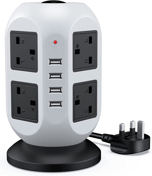 Tower Extension Lead 8 Socket +4 USB with Indicator & Surge Protection 5Mt Wire